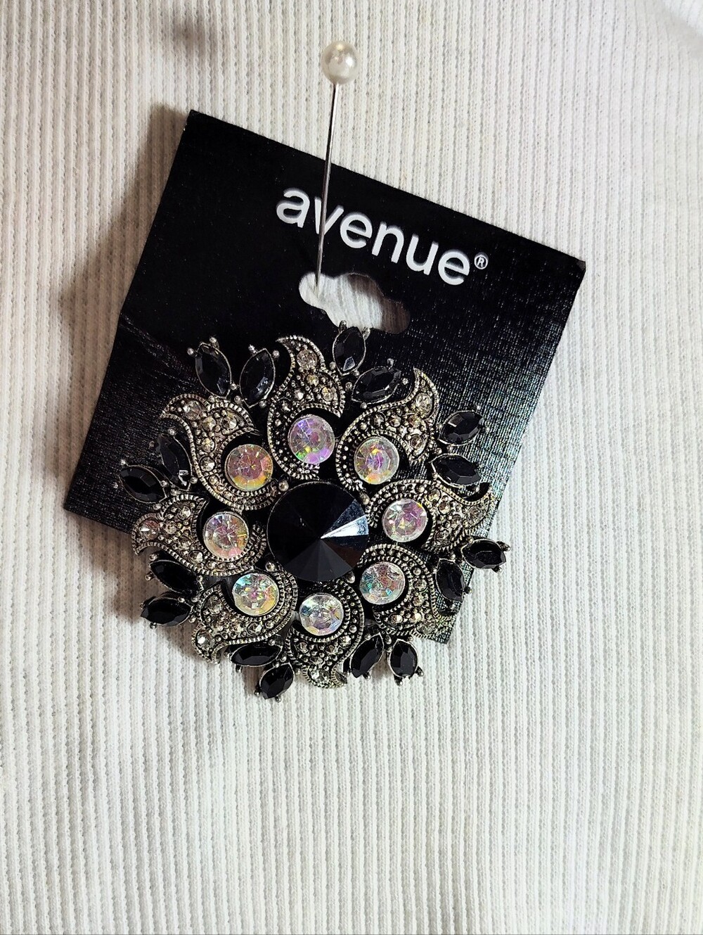 Avenue Black and Iridescent Floral Cluster Brooch